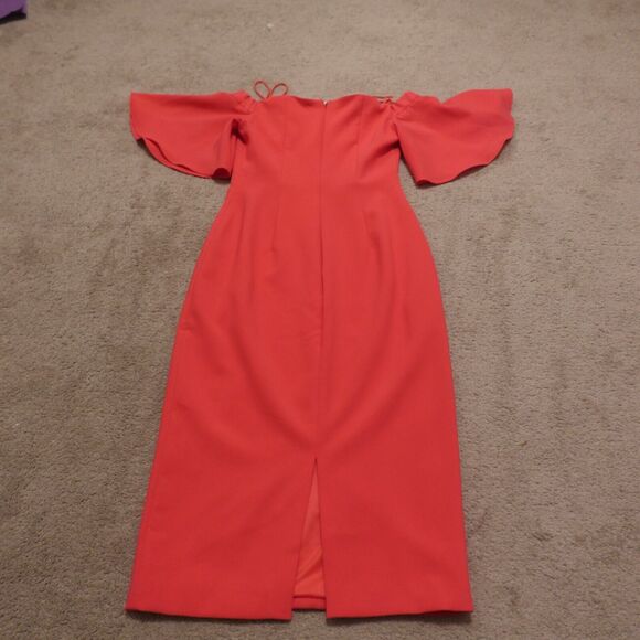 THEIA Women 2 Dress Off-The-Shoulder Crepe Ruffle Short Sleeves Pink $635 NWT - Picture 4 of 9